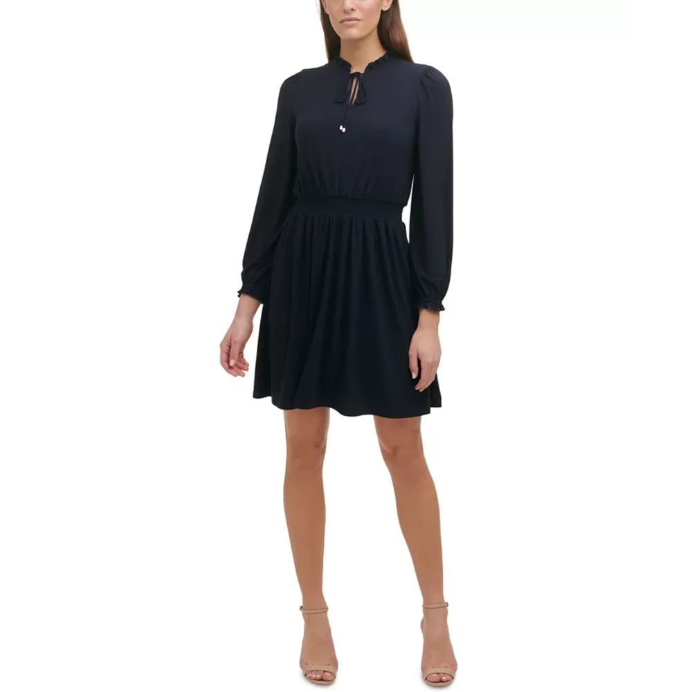 Tommy Hilfiger Smocked-Waist Blouson Fit & Flare Dress Navy Blue Size 16